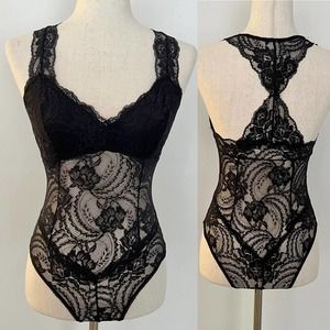 Free People Intimately Midnight Hour Black Lace Bodysuit LARGE